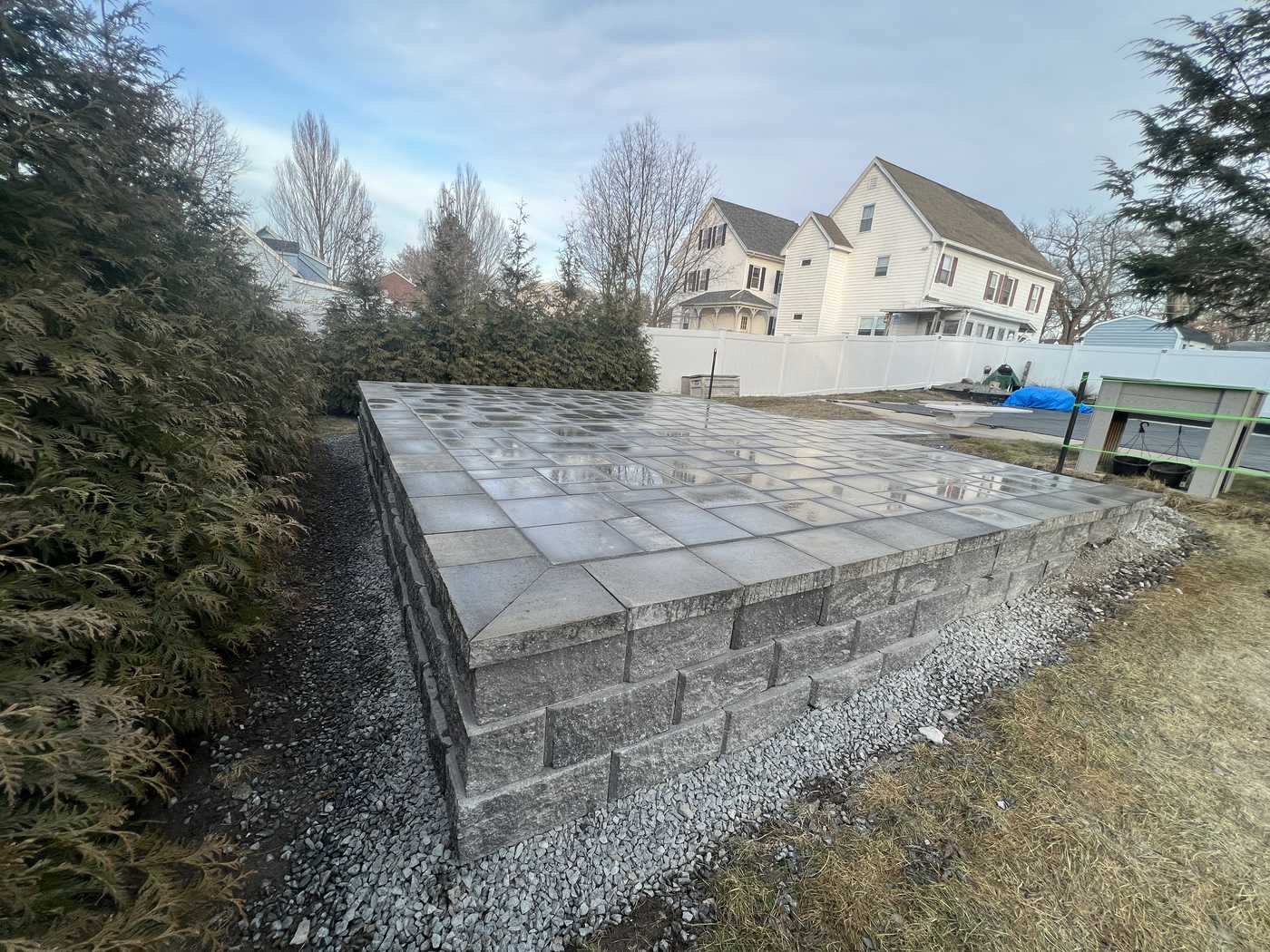 patio paving backyard Asphalt paving project in Plainville, MA by MDZ Crew