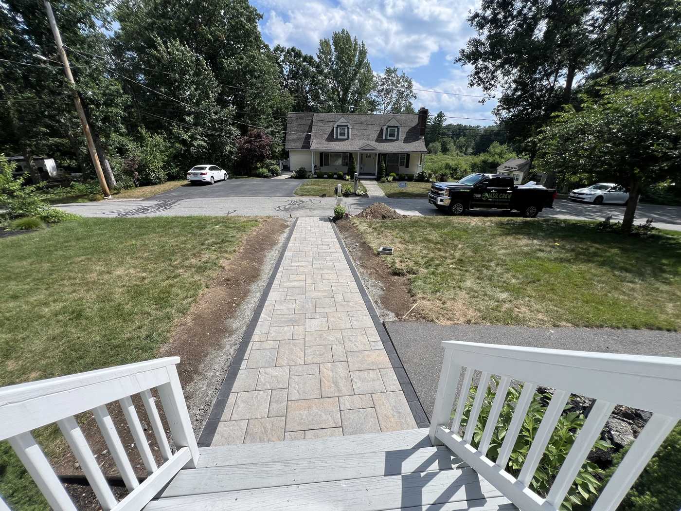 patio stone paving MDZ Crew driveway installation near Rockport MA