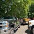 Professional licensed paving contractor truck and paving equipment on residential job site
